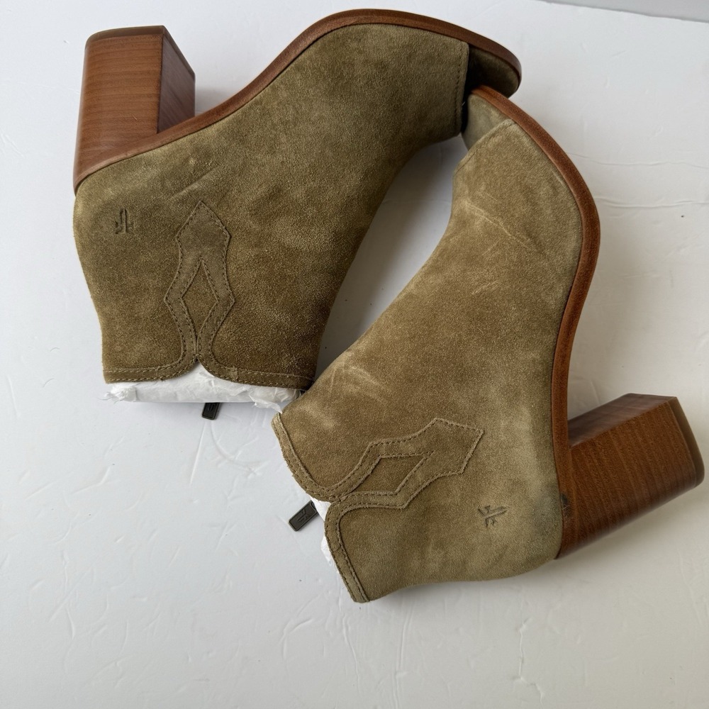Frye Danica Women's Size 9M Peep Toe Ankle Booties Sand Suede Block Heel Shoes - Picture 3 of 8